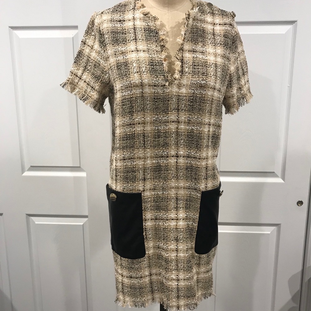 ZARA Ivory Tweed Dress with Pockets